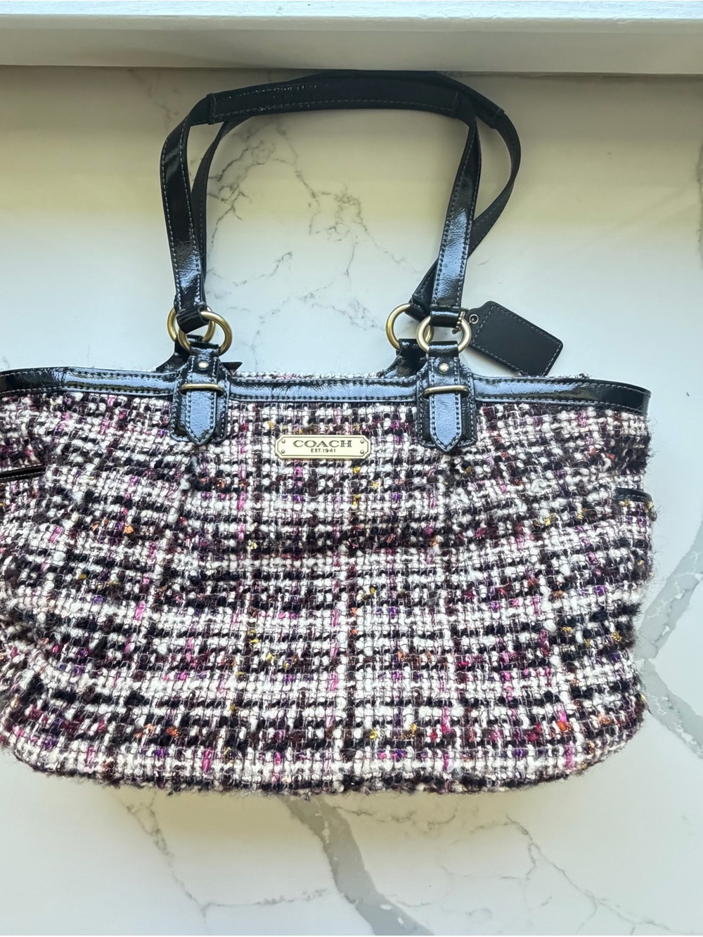 Coach Galaxy Tweed Tote Bag Black Burgundy Pink Vintage F20025